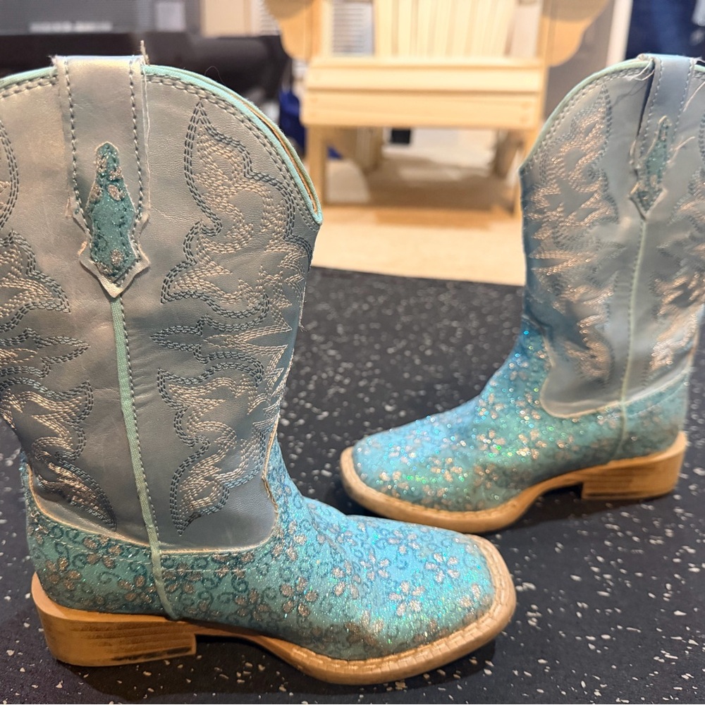 Roper Girls Blue Glitter Western Boots Size 10